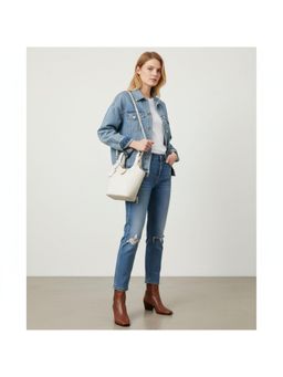 PARTIQ - Texture Niche One-Shoulder Hand-Held Bucket Bag - White (M)