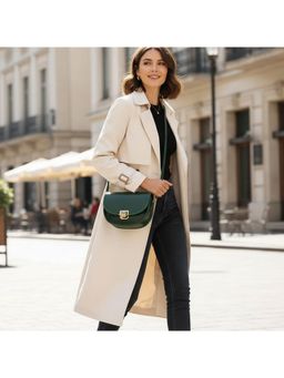 PARTIQ - Womens Versatile Wide Shoulder Strap New Cowhide Semi-Circle Saddle Sling Bag - Green (S)