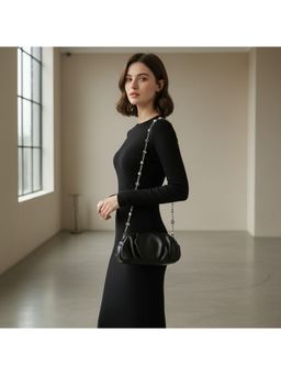 PARTIQ - Trendy Versatile One-Shoulder Fashionable Retro Armpit Womens Sling Bag - Black (S)