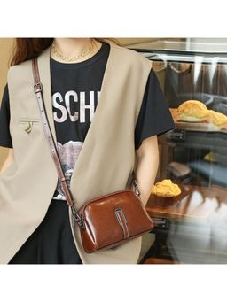 PARTIQ - Cowhide Womens Trendy Leather Versatile Womens Sling Bag - Brown (M)