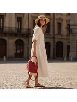 PARTIQ - Niche Design Commuter Versatile Bucket Bag With Detachable Strap - Red (M)