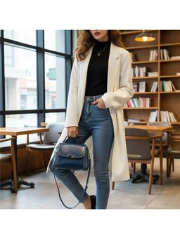 PARTIQ - Women'S Cowhide Atmospheric Hand-Held Travel Handbag With Detachable Strap - Blue (M)