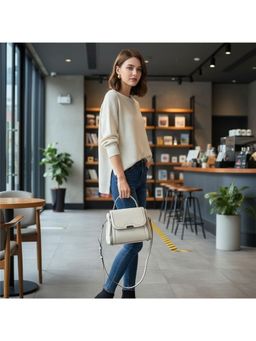 PARTIQ - Women'S Cowhide Fashion & Atmospheric H&-Held Travel H&Bag With Detachable Strap - White (M)