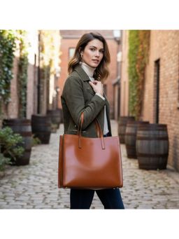 PARTIQ - Fashion Cowhide Official Commuter Womens Handbag - Brown (Xl)