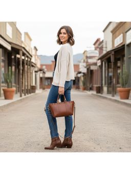 PARTIQ - Womens Large Capacity Commuting Versatile Handbag with Detachable Strap - Brown (M)