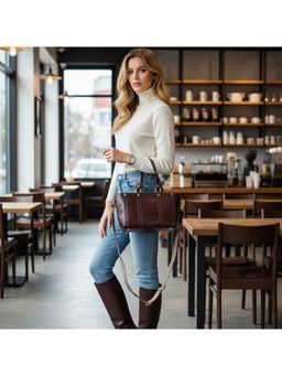 PARTIQ - Womens Large Capacity Commuting Versatile Handbag with Detachable Strap - Brown (M)