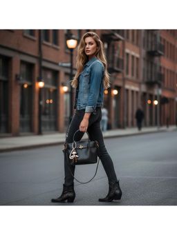 PARTIQ - Basket Lychee Womens Fashion Versatile Handbag With Detachable Strap - Black (M)