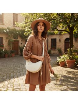 PARTIQ - Litchi Small Handbag with Detachable Strap - White (M)