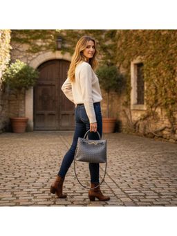 PARTIQ - Metal Rope Woven Retro Womens Handbag With Detachable Strap - Beige (M)