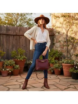 PARTIQ - Metal Rope Woven Retro Womens Handbag With Detachable Strap - Wine (M)