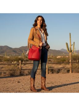 PARTIQ - One-Shoulder Versatile For Going Out And Commuting Basket Bucket Bag With Pouch - Red (S/M)