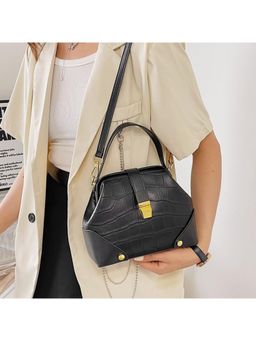 PARTIQ - Trendy Stone Pattern Contrasting One-Shoulder Handbag With Detachable Strap - Black (M)