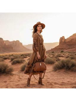 PARTIQ - Hand-Held Clasp Shell One-Shoulder Womens Brown Handbag With Detachable Strap - Brown (M)