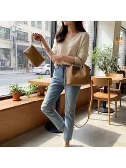 PARTIQ - Versatile Portable Bucket Womens Commuter Fashionable Handbag - Beige (M)