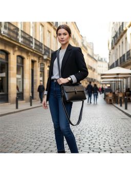 PARTIQ - Crocodile Print Hand Shell Versatile Shoulder Handbag With Detachable Strap - Black (M)