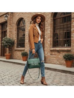 PARTIQ - Crocodile Print Hand Shell Versatile Shoulder Handbag With Detachable Strap - Green (M)