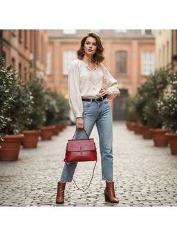 PARTIQ - Crocodile Print Hand Shell Versatile Shoulder Handbag With Detachable Strap - Burgundy (M)