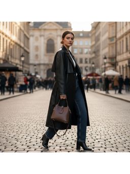 PARTIQ - Light Luxury Foreign Style One-Shoulder Travel Bucket Bag With Detachable Strap - Brown (M)