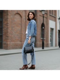 PARTIQ - Versatile Foreign Style Ribbon Commuter Handbag With Detachable Strap - Black (M)