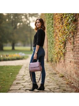 PARTIQ - Versatile Foreign Style Ribbon Commuter Handbag With Detachable Strap - Pink (M)