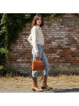 PARTIQ - Versatile Foreign Style Ribbon Commuter Handbag With Detachable Strap - Orange (M)