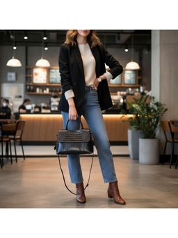 PARTIQ - Goddess Mother One Shoulder Diagonal Blue Handbag With Detachable Strap - Black (M)