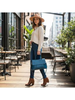 PARTIQ - Goddess Mother One Shoulder Diagonal Blue Handbag With Detachable Strap - Blue (M)