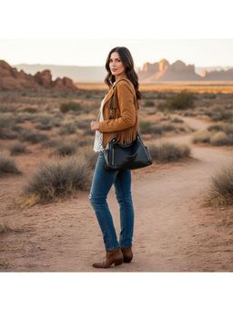 PARTIQ - Hand-Held Commuter Casual Soft Leather Handbag - Black (M)