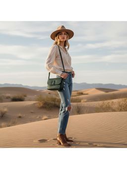 PARTIQ - Trendy Womens Square Cowhide Sling Bag - Green (M)