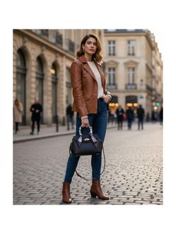 PARTIQ - Womens Versatile Fashionable Hand-Held Platinum Handbag with Detachable Strap - Black