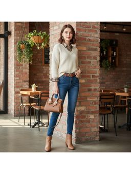 PARTIQ - Womens Versatile Fashionable Hand-Held Platinum Handbag with Detachable Strap - Brown