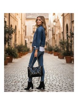 PARTIQ - Versatile Diamond Chain Design Sense Fashionable Handbag - black (M)