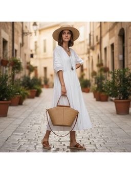 PARTIQ - Trendy Retro Tote Large Capacity Hand-Held Vegetable Basket Tote Bag - khaki (M)