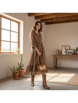 PARTIQ - Retro Hand-Carried Shoulder Handbag - Brown (M)