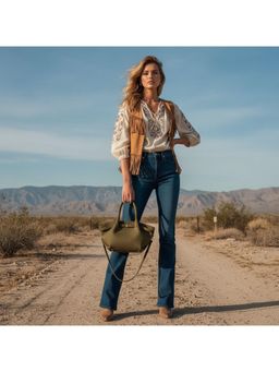 PARTIQ - Solid Womens Bucket Bag With Detachable Strap - Green (M)