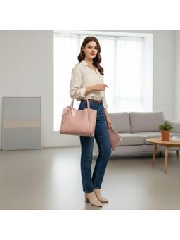 PARTIQ - Casual Versatile Korean Version Of Womens Simple Commuter Handbag With Pouch - Pink (M)