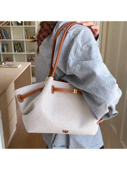 PARTIQ - Niche Design One-Shoulder Pleated Fashionable Commuter Tote Bag - Grey (M)