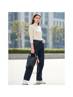 PARTIQ - Travel Soft Leather Women'S Hand-To-Hand Bucket Bag With Detachable Strap - Black (M)