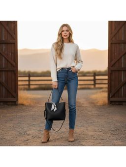 PARTIQ - For Commuting To Work Versatile Womens Handbag with Detachable Strap - black (M)