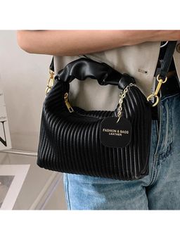 PARTIQ - Texture Niche Womens Versatile Hand Feel Foreign Handbag With Detachable Strap - Black