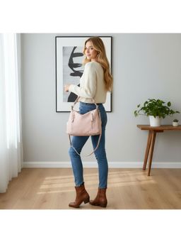 PARTIQ - Versatile One-Shoulder College Student Class Commuter Handbag With Detachable Strap - Pink