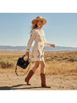 PARTIQ - Retro Commuter Bucket Feel Niche Oil Wax Leather Handbag With Detachable Strap - Black