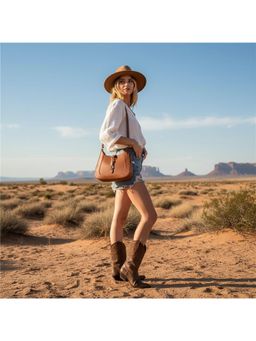 PARTIQ - Trendy Retro Shoulder Large Capacity Saddle Handbag With Detachable Strap - Brown