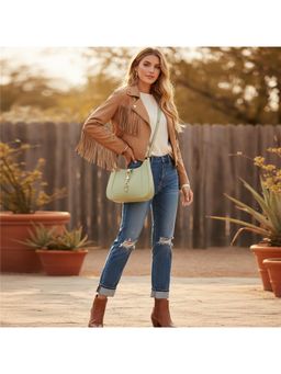 PARTIQ - Trendy Retro Shoulder Large Capacity Saddle Handbag With Detachable Strap - Green