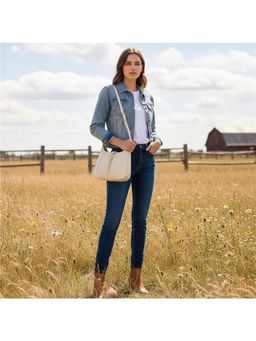 PARTIQ - Trendy Retro Shoulder Large Capacity Saddle Handbag With Detachable Strap - White