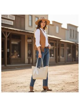 PARTIQ - Trendy Textured Tote Bag - Beige