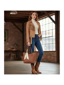 PARTIQ - Trendy Textured Tote Bag - Brown