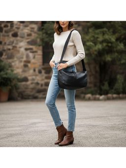 PARTIQ - Lazy Style Sheepskin Splicing Large-Capacity Handbag - Black