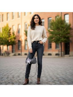 PARTIQ - Style Light Luxury Niche Diamond Denim Stylish Handbag With Detachable Strap - Black