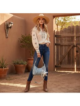 PARTIQ - Style Light Luxury Niche Diamond Denim Stylish Handbag With Detachable Strap - Silver